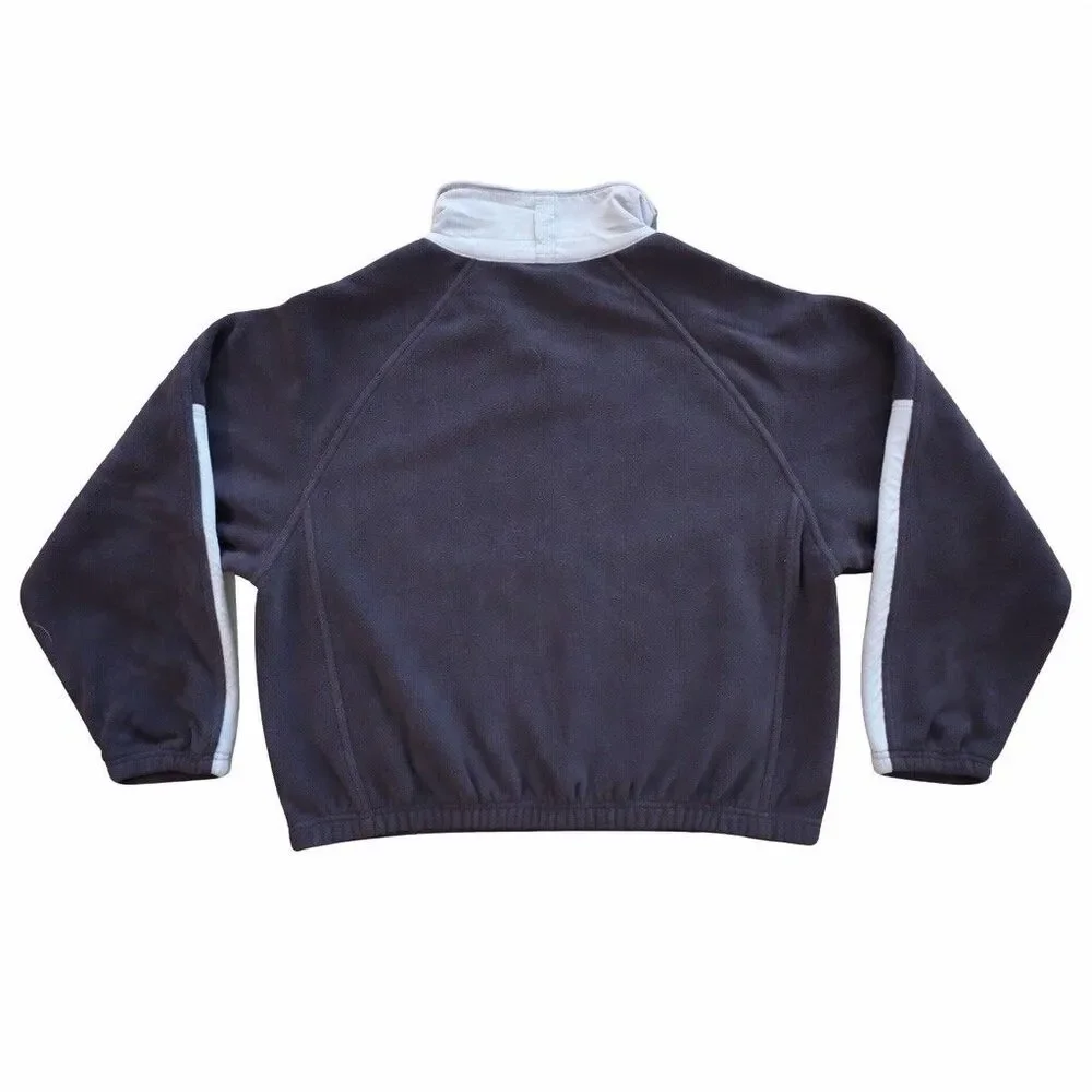 Athleta Womens L Navy Fleece Snap Neck Pullover Cropped Zip Pockets - Picture 4 of 5